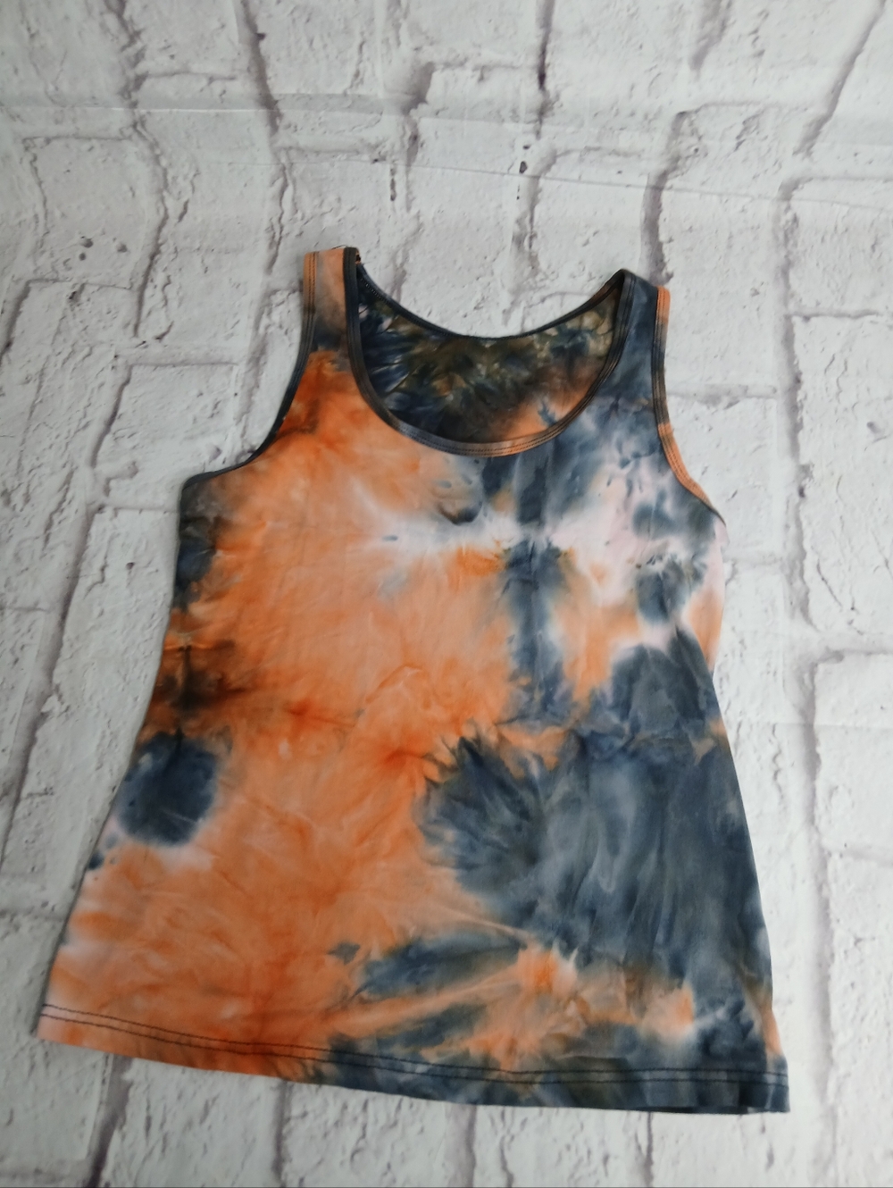 Tie-Dye Orange and Blue Women's Tank Top - Picture 2 of 5